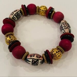 💐5/25 stretch unique art bead Aztec wood bead